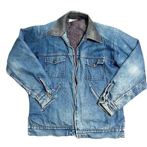 Vtg 90s Dickies Blanket Lined Denim Chore Jacket 42R Barn Corduroy Collar READ